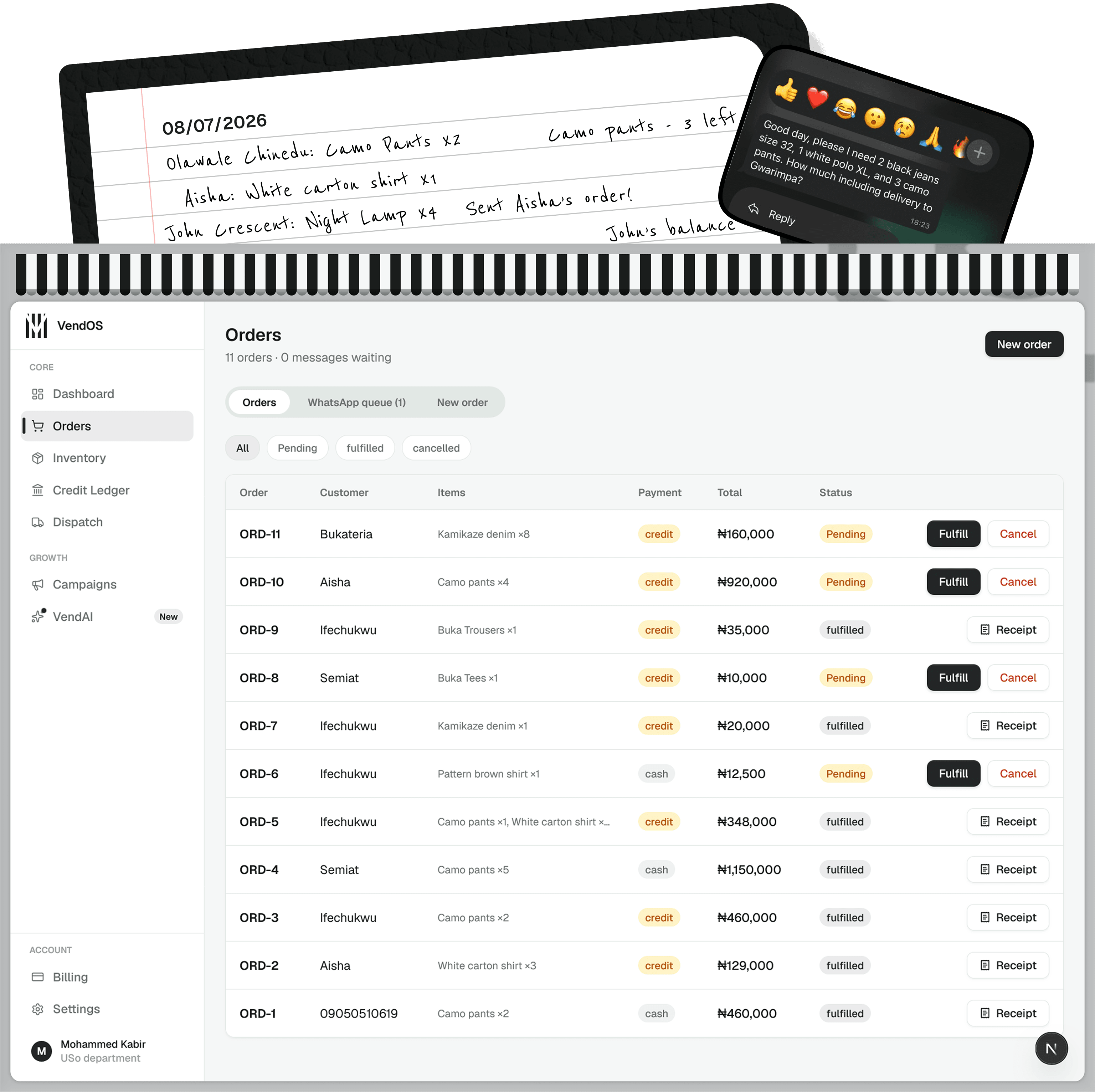 VendOS turns messages into organised business records